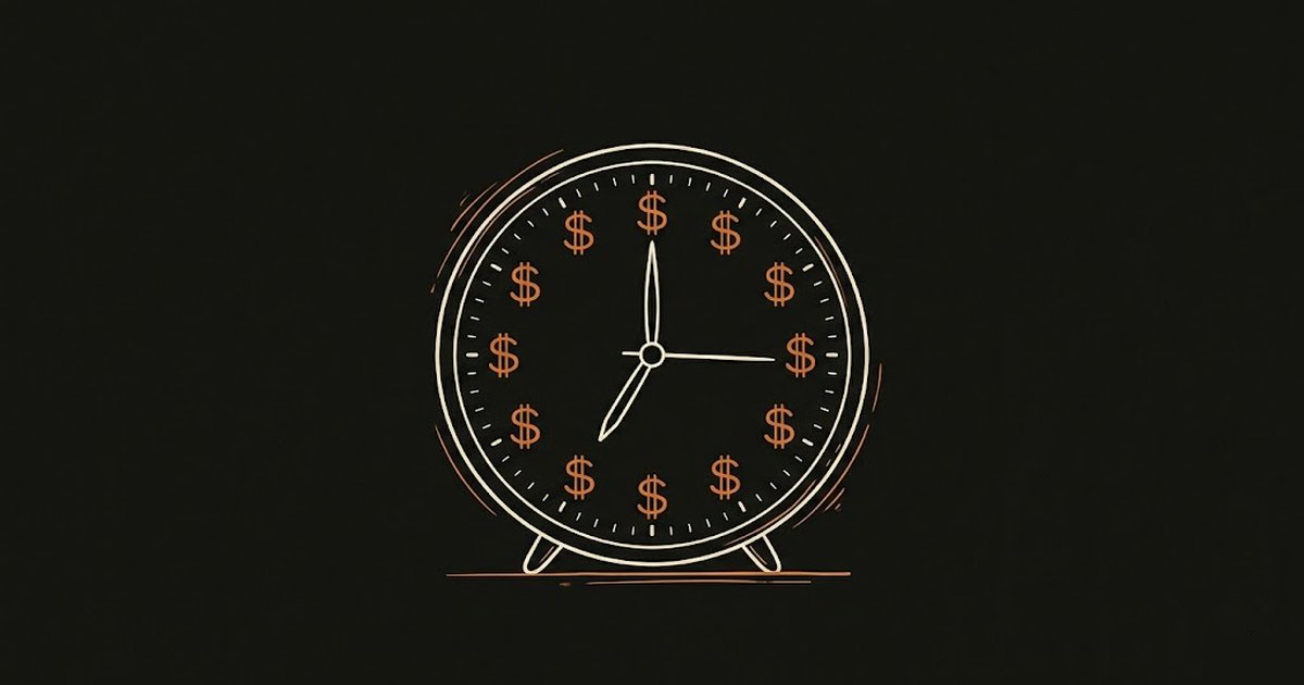 Illustration of a clock with dollar signs representing late rent in sober living