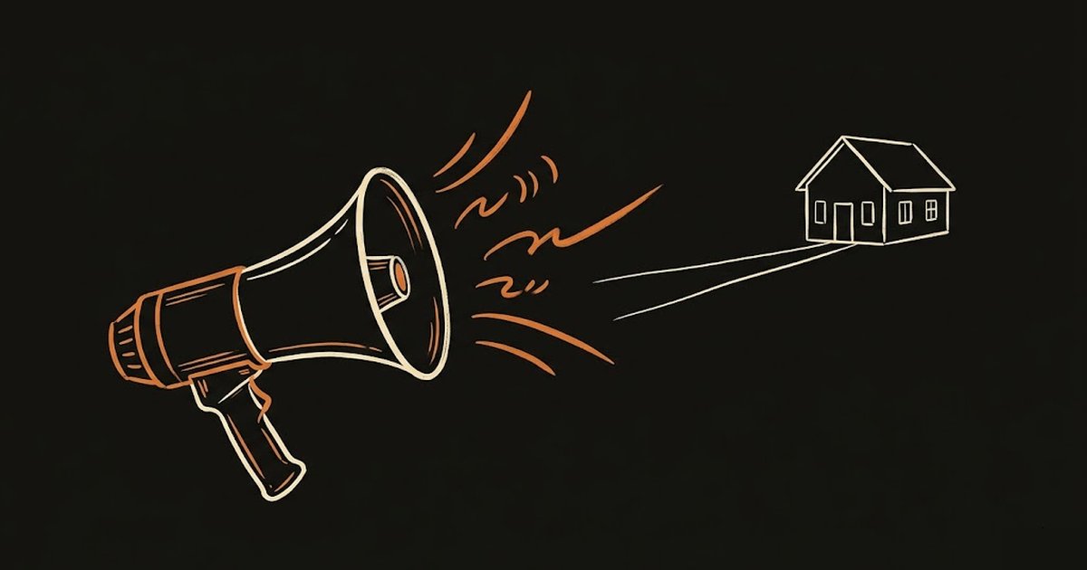 Illustration of a megaphone pointing toward a house representing sober living marketing