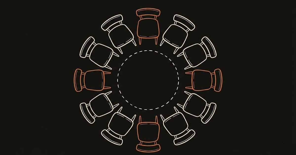 Illustration of people sitting in a circle representing a sober living house meeting