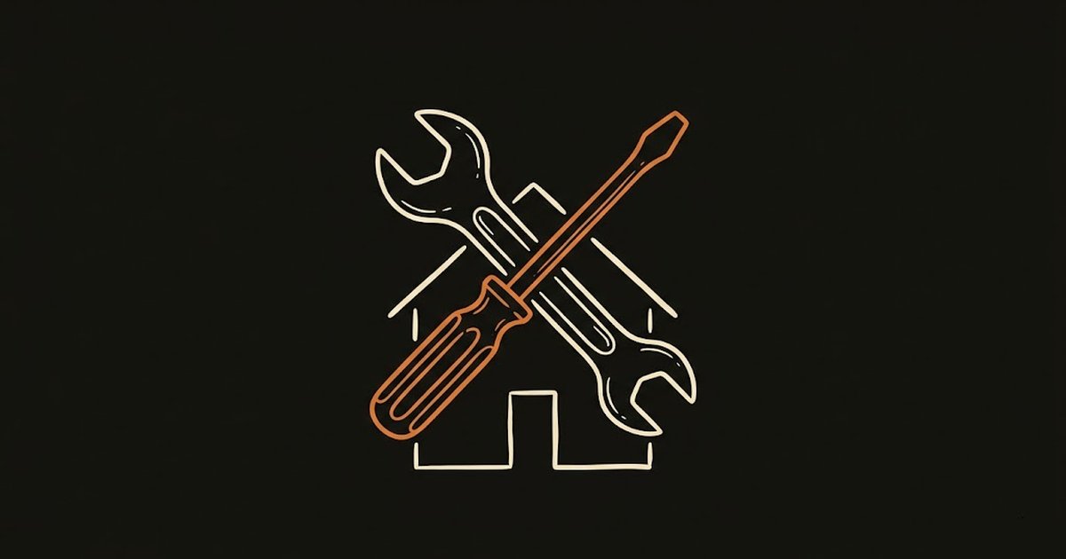 Illustration of a wrench and house representing property maintenance for sober living